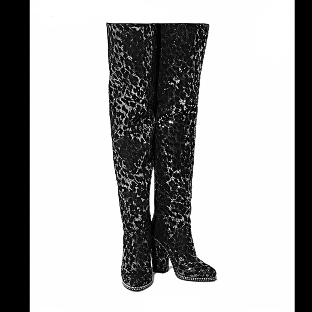 *NIB❗️Balmain Emma Leopard Sequin Over The Knee Boots